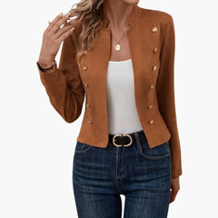Women's Straight Collar Blazer | Button Details | Sharp | Autumn - Dark Brown