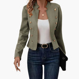 Women's Straight Collar Blazer | Button Details | Sharp | Autumn - Military Green