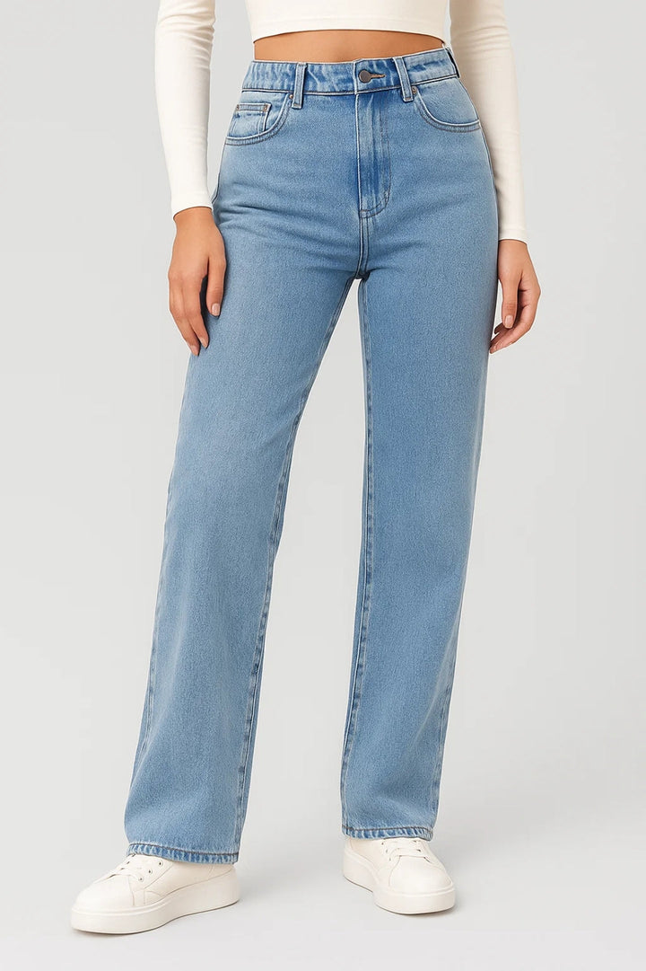 Women's Straight Leg Jeans | High Waist | Autumn - Light Blue