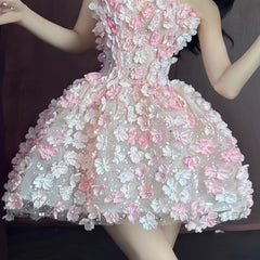 Women's Strapless 3D Floral Embellished Mini Cocktail Dress | Summer
