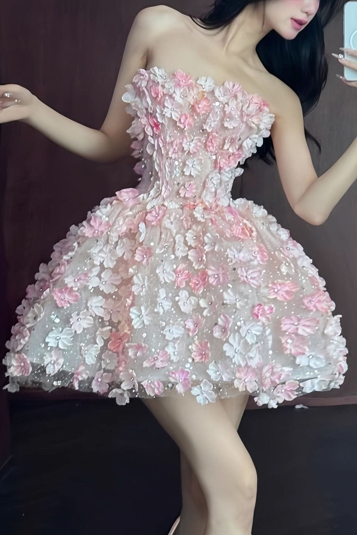 Women's Strapless 3D Floral Embellished Mini Cocktail Dress | Summer