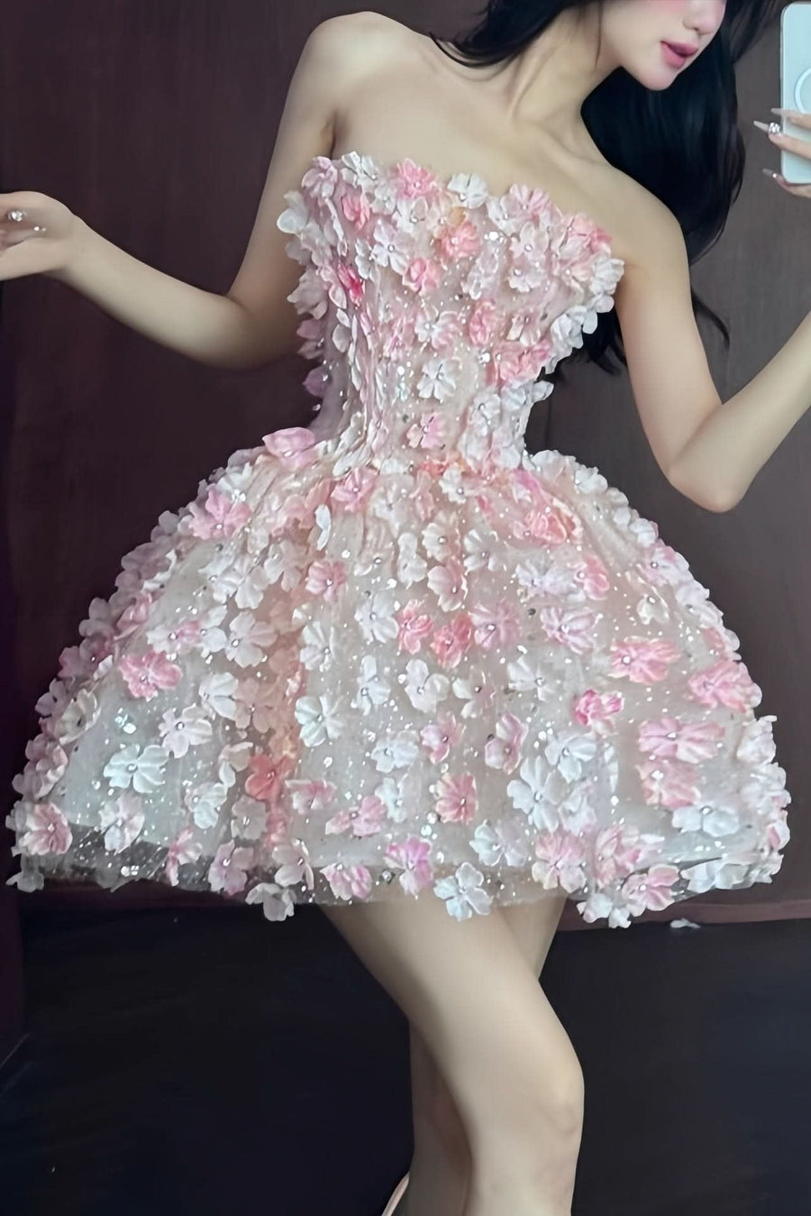 Women's Strapless 3D Floral Embellished Mini Cocktail Dress | Summer