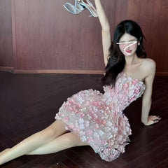 Women's Strapless 3D Floral Embellished Mini Cocktail Dress | Summer