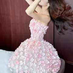 Women's Strapless 3D Floral Embellished Mini Cocktail Dress | Summer