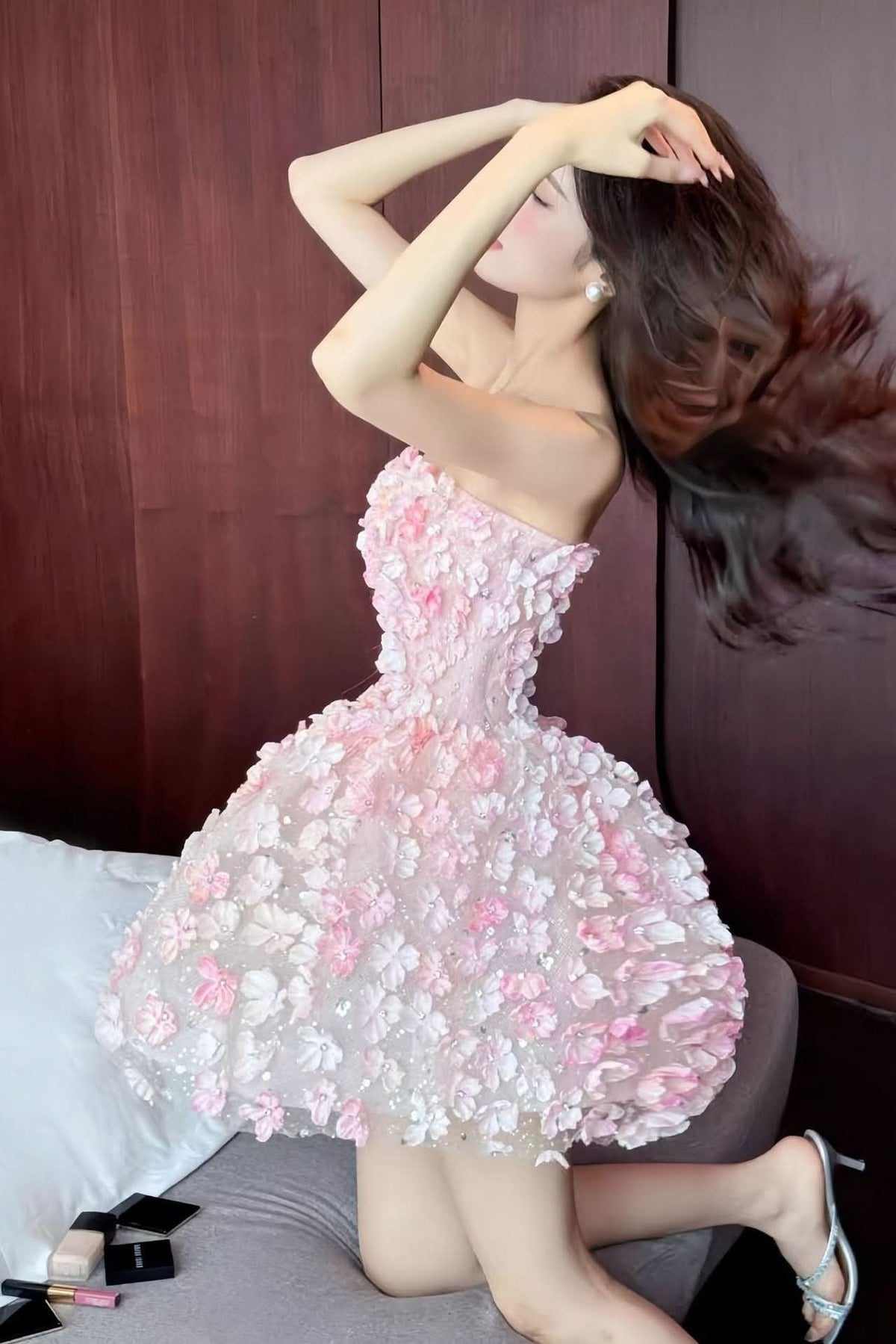 Women's Strapless 3D Floral Embellished Mini Cocktail Dress | Summer