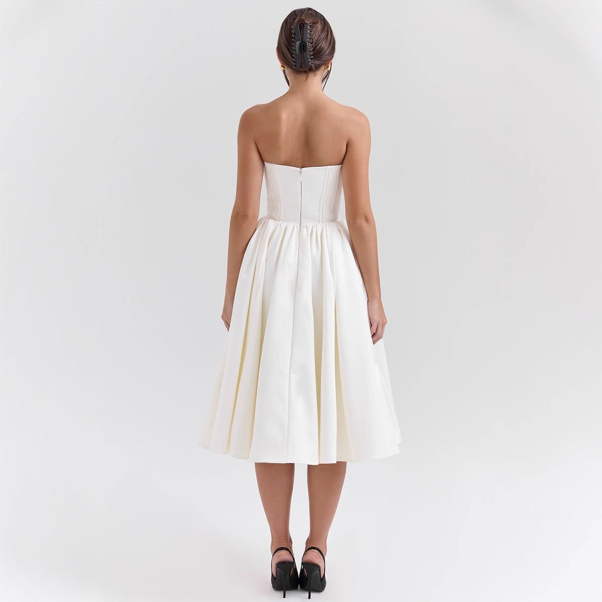 Women's Strapless Corset Midi Dress - Satin Cocktail | Spring
