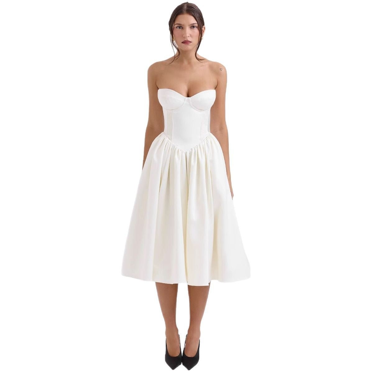 Women's Strapless Corset Midi Dress - Satin Cocktail | Spring