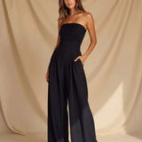 Women's Strapless Jumpsuit | Wide Leg | Tailored | Summer - Black