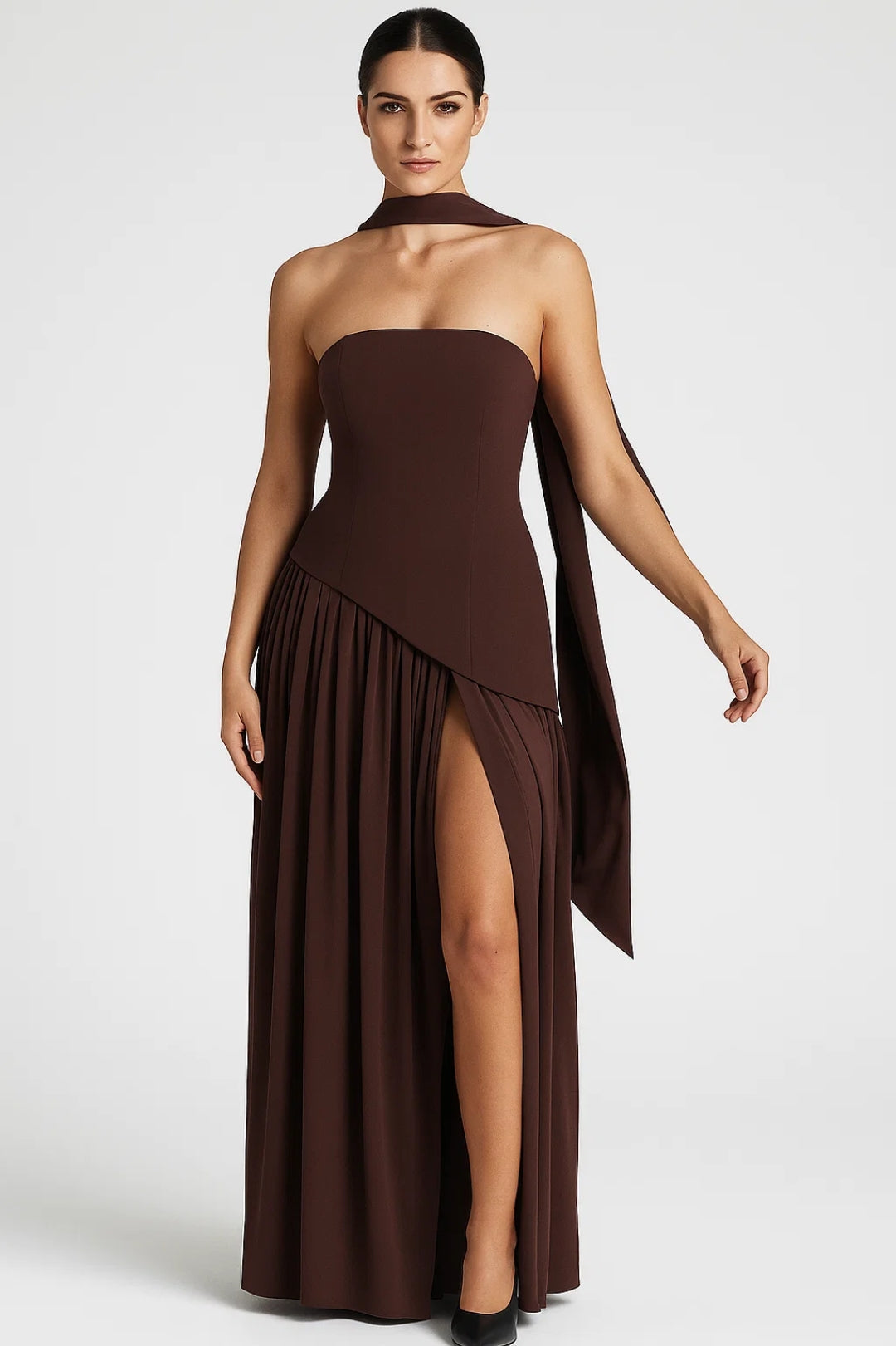 Women's Strapless Maxi Dress | Elegant | Summer - Brown
