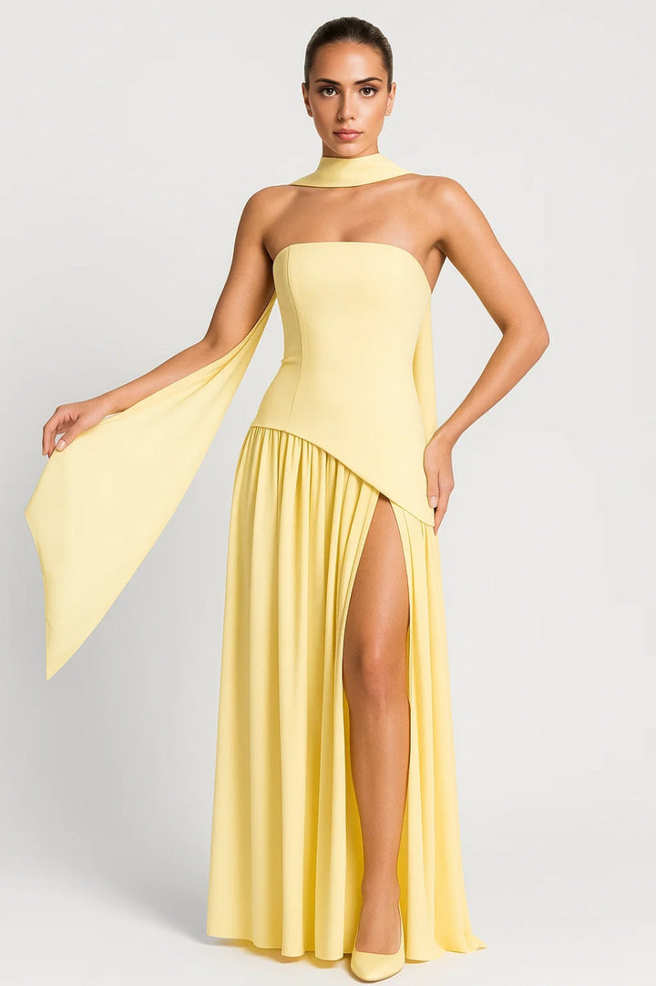Women's Strapless Maxi Dress | Elegant | Summer - Light Yellow