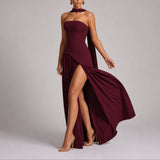 Women's Strapless Open-Back Maxi Dress - Scarf-Neck Wedding Guest - Red