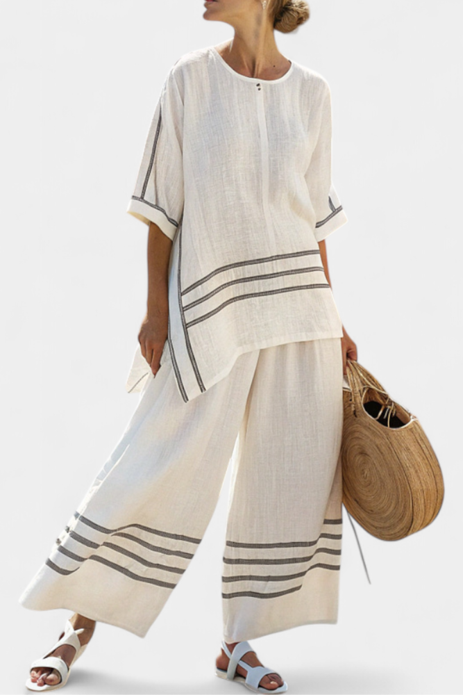 Women's Striped Asymmetrical Top & Wide-Leg Pants Set | Summer