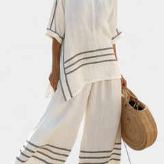 Women's Striped Asymmetrical Top & Wide-Leg Pants Set | Summer