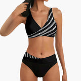 Women's Striped Bikini | Sequin Details | High-Waist | Summer - Black