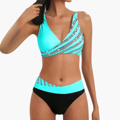 Women's Striped Bikini | Sequin Details | High-Waist | Summer - Blue