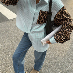 Women's Striped Blouse | Lion Print Detail | Urban | Summer - Green