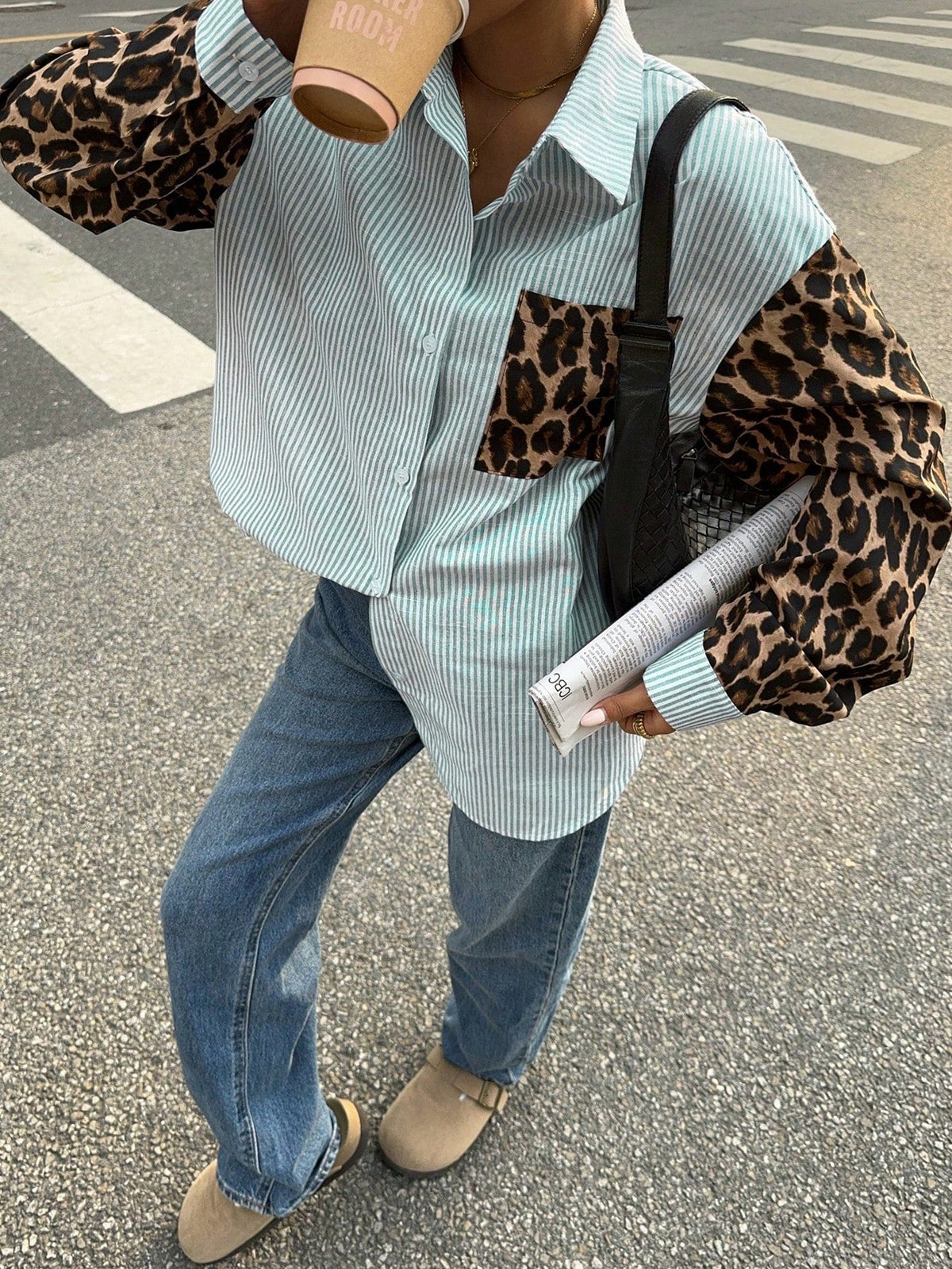 Women's Striped Blouse | Lion Print Detail | Urban | Summer - Green