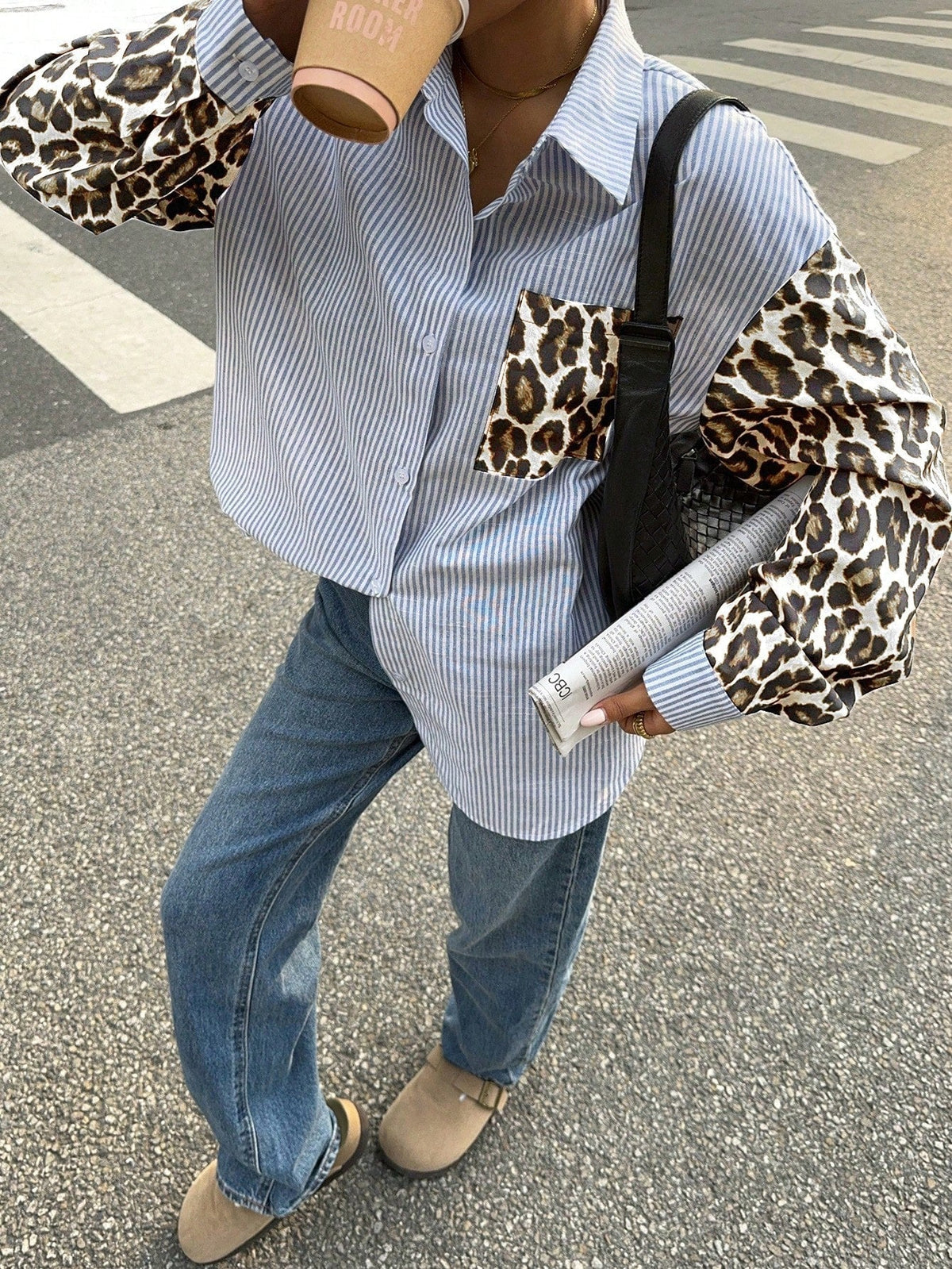 Women's Striped Blouse | Lion Print Detail | Urban | Summer - White