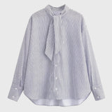 Women's Striped Blouse | Ruffled | Long Sleeves | Summer - Gray