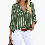 Women's Striped Blouse | V-Neck | Long Sleeves with Buttons | Spring - Green
