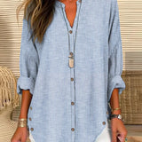 Women's Striped Button-Front Shirt - Relaxed Summer Blouse - Blue