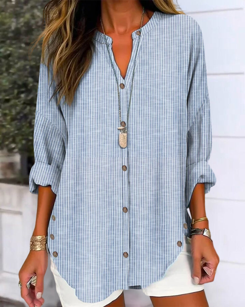 Women's Striped Button-Front Shirt - Relaxed Summer Blouse