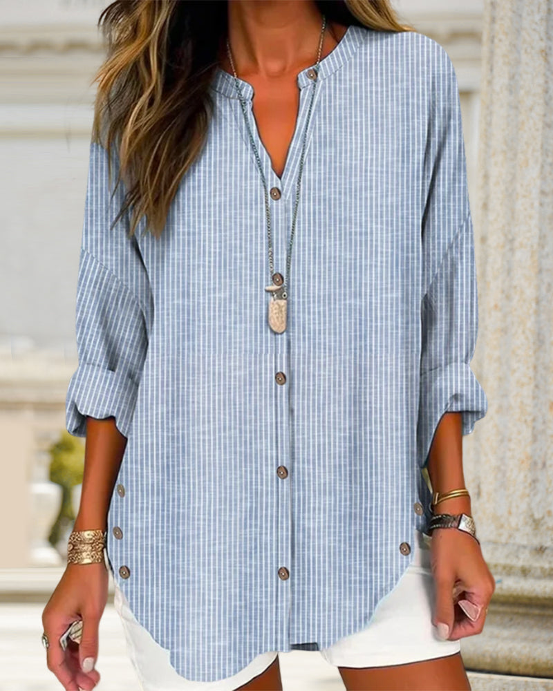 Women's Striped Button-Front Shirt - Relaxed Summer Blouse
