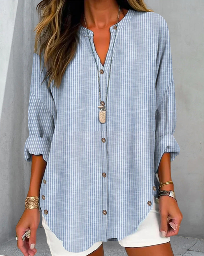 Women's Striped Button-Front Shirt - Relaxed Summer Blouse