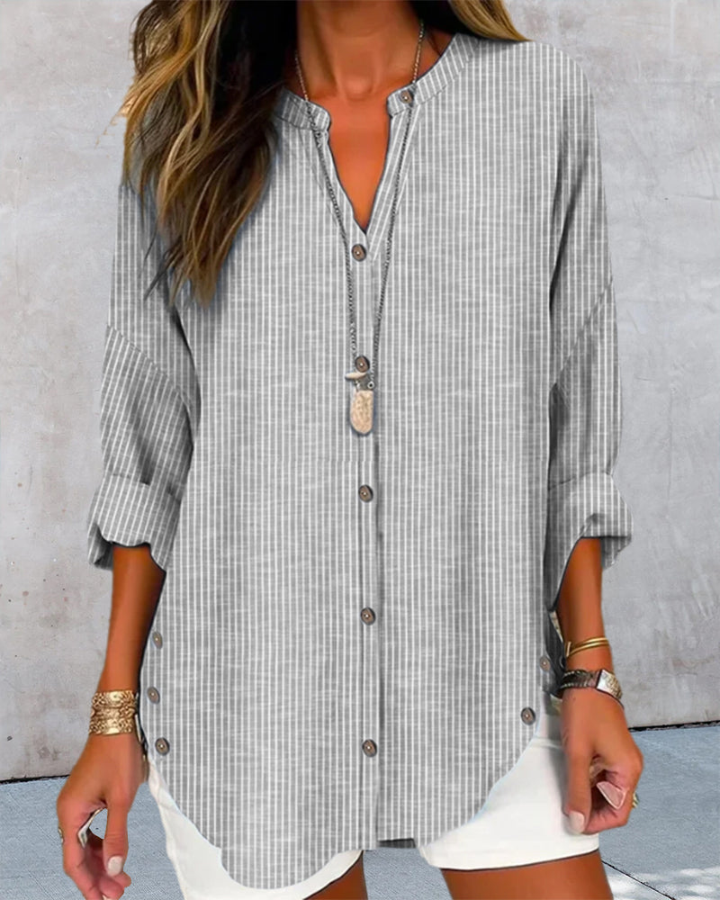 Women's Striped Button-Front Shirt - Relaxed Summer Blouse
