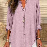 Women's Striped Button-Front Shirt - Relaxed Summer Blouse - Light Pink