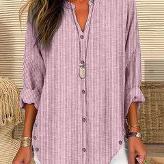 Women's Striped Button-Front Shirt - Relaxed Summer Blouse - Light Pink