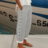 Women's Striped Casual Pants - Relaxed Fit Comfort | Spring - Black