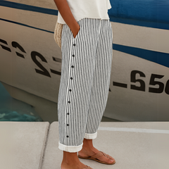 Women's Striped Casual Pants - Relaxed Fit Comfort | Spring - Black