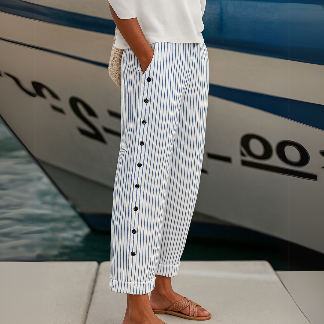 Women's Striped Casual Pants - Relaxed Fit Comfort | Spring - Grey