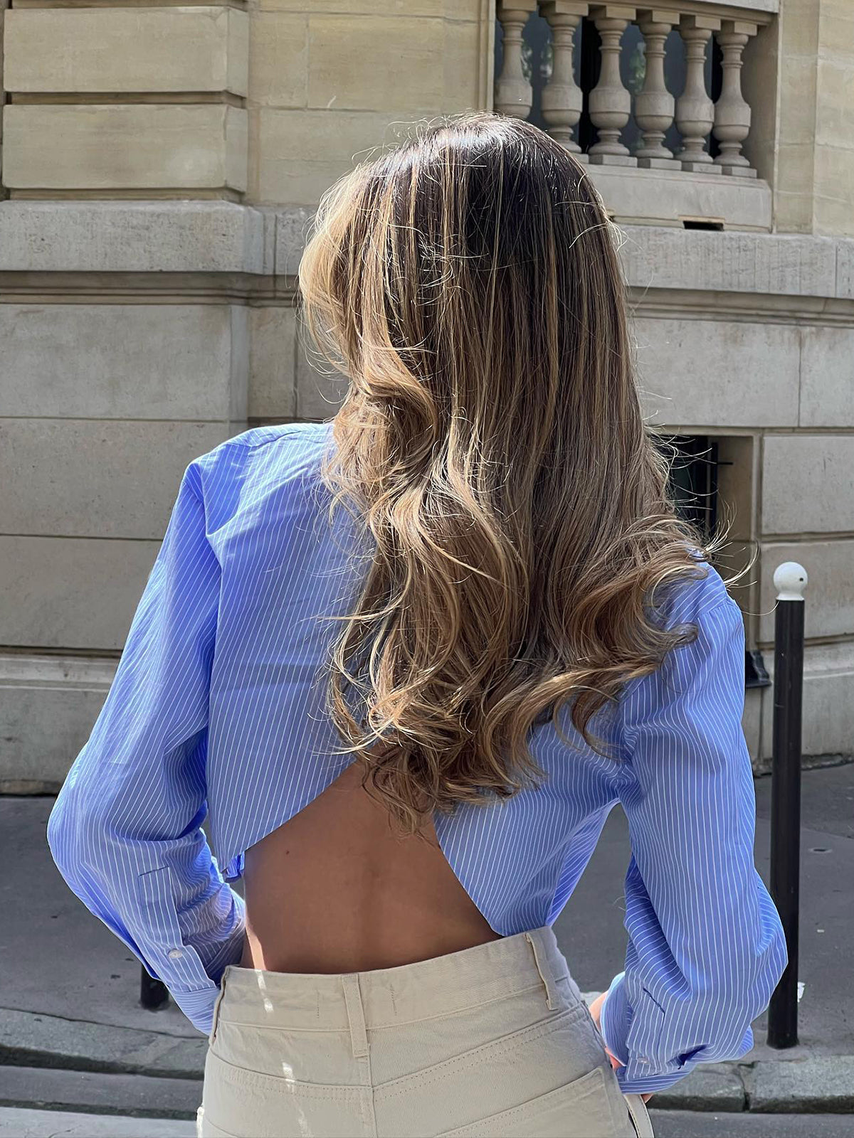 Women's Striped Cropped Blouse | Modern | Summer - Blue