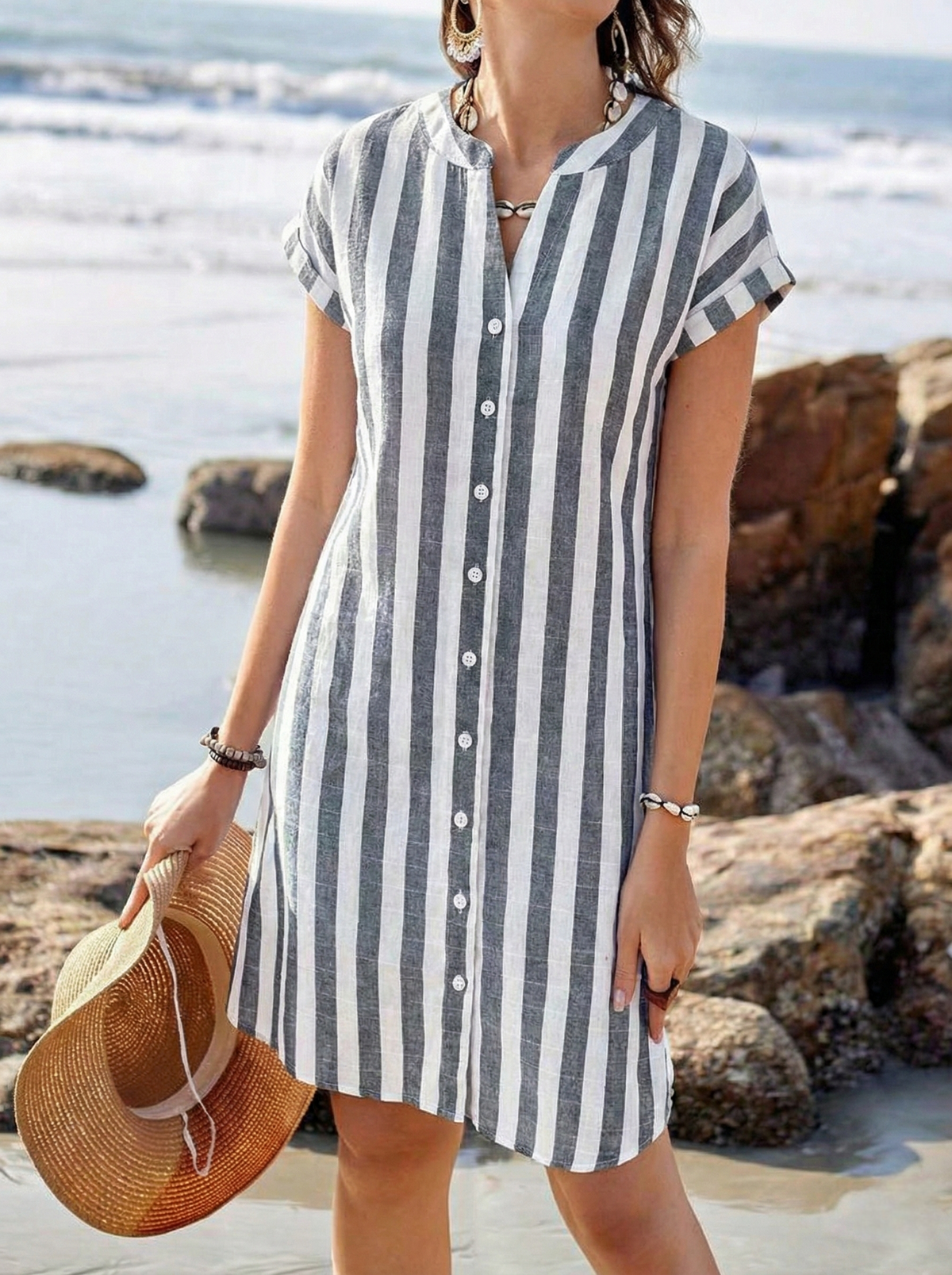 Women's Striped Dress - Effortless Elegance | Summer - Black