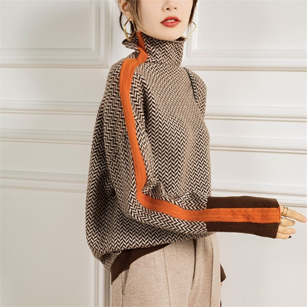 Women's Striped Knit Sweater - Cozy Everyday Style | Autumn - Orange