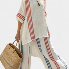 Women's Striped Linen Pant Set - Relaxed Fit | Summer