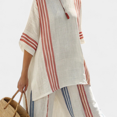 Women's Striped Linen Pant Set - Relaxed Fit | Summer