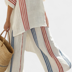 Women's Striped Linen Pant Set - Relaxed Fit | Summer