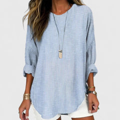 Women's Striped Relaxed Fit Blouse Shorts Set | Spring - Blue