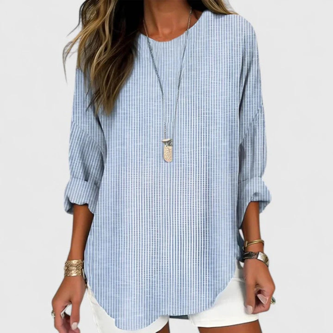 Women's Striped Relaxed Fit Blouse Shorts Set | Spring - Blue