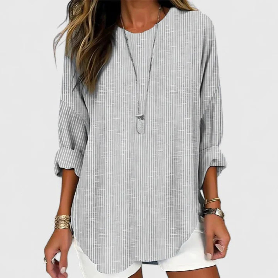 Women's Striped Relaxed Fit Blouse Shorts Set | Spring - Grey