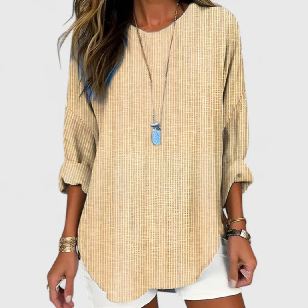 Women's Striped Relaxed Fit Blouse Shorts Set | Spring - Khaki