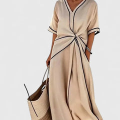 Women's Striped Summer Dress - Lightweight Elegance - Beige