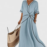 Women's Striped Summer Dress - Lightweight Elegance - Blue