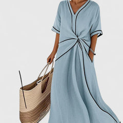 Women's Striped Summer Dress - Lightweight Elegance - Blue