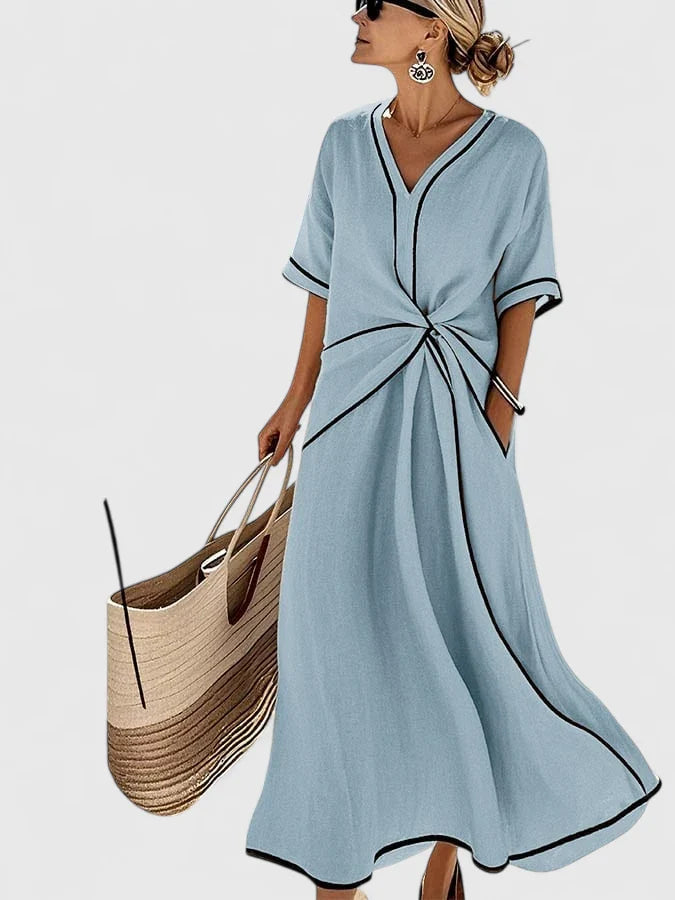 Women's Striped Summer Dress - Lightweight Elegance - Blue
