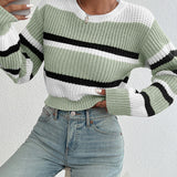 Women's Striped Sweater | Knit | Relaxed Fit | Summer - Green