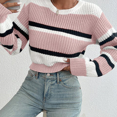 Women's Striped Sweater | Knit | Relaxed Fit | Summer - Pink